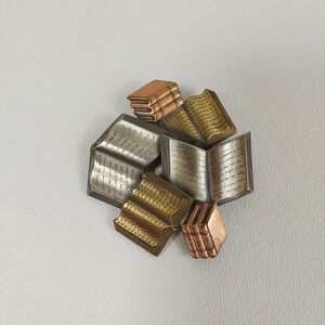 K&T Vintage Silver Tone and Copper-Tone Books Brooch Books Book Lover